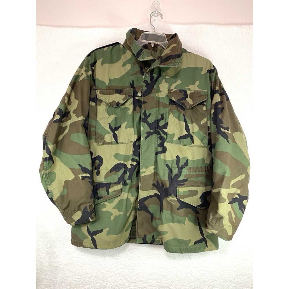 US Army M65 Field Jacket Medium Long Woodland Camo Cold Weather‎ Coat